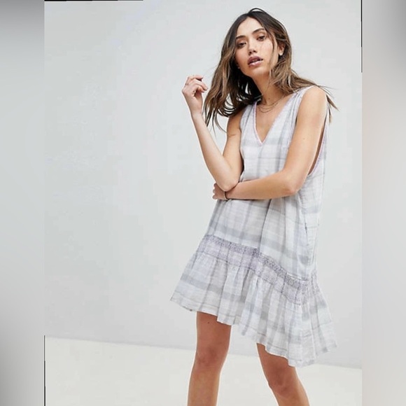 Free People 100% Cotton Run with Me Plaid Mini Dress Size S - Picture 1 of 8